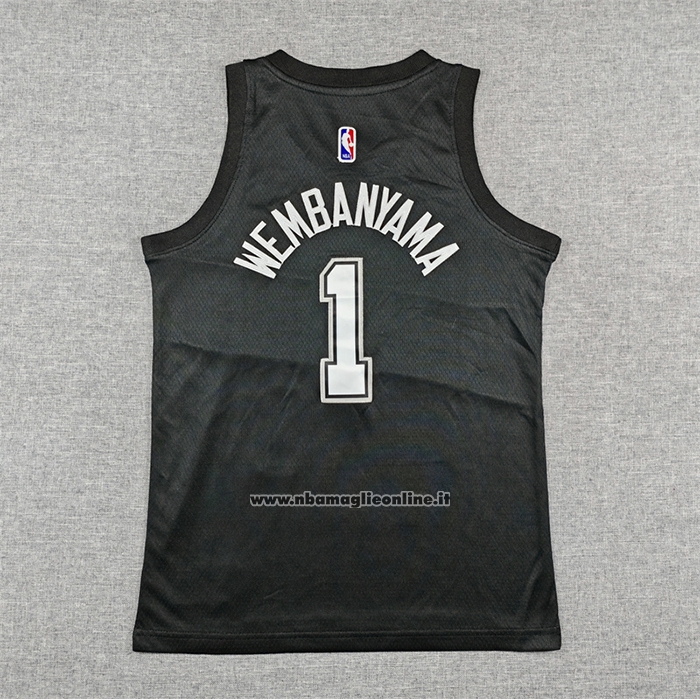 Maglia Bambino San Antonio Spurs Victor Wembanyama No 1 Citta 2025-26 Nero